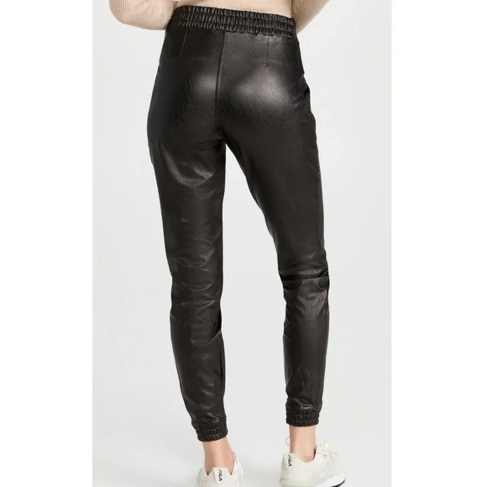 Spanx Faux Leather Jogger Pants Size Medium Black Pull On High Rise Casual Chic - Picture 2 of 11